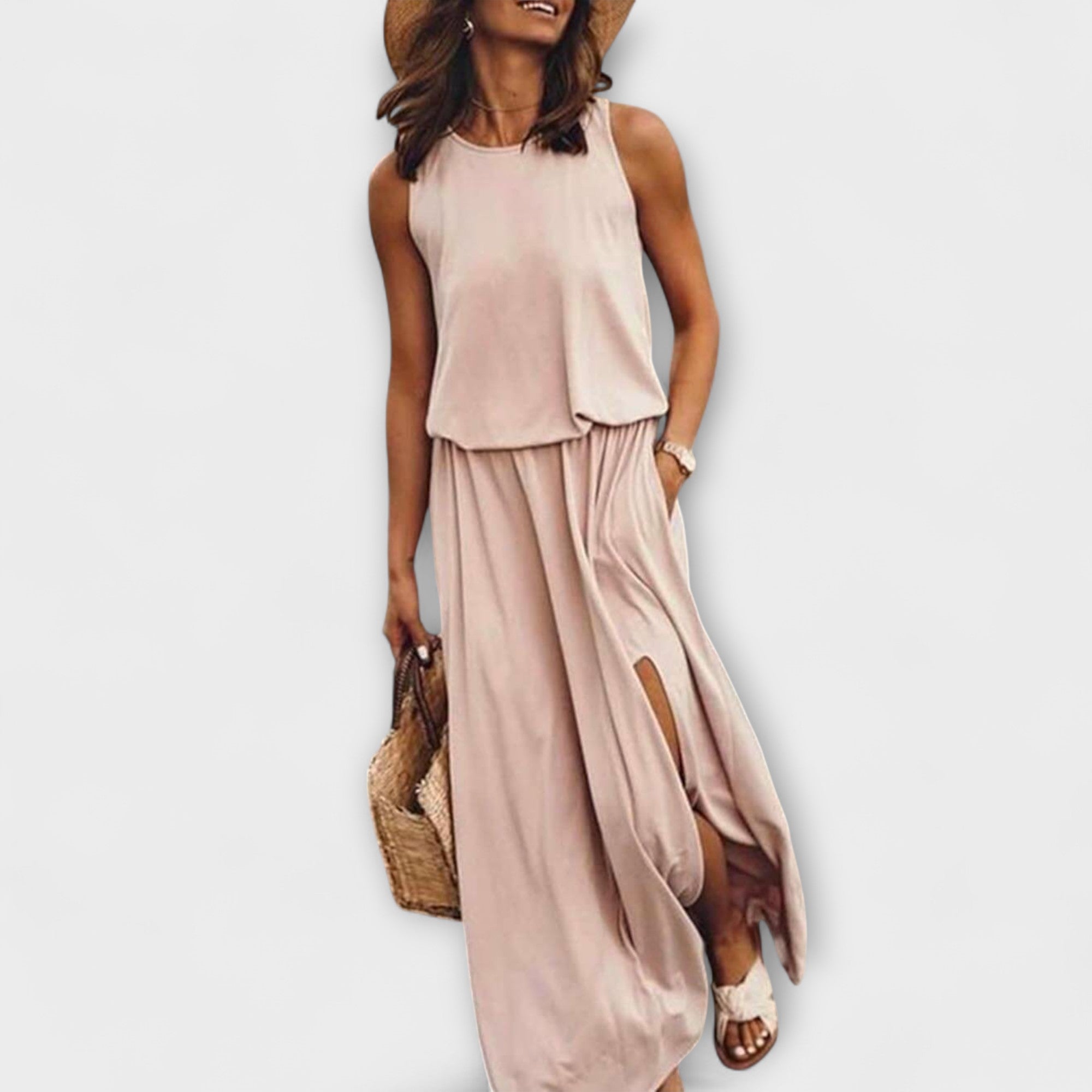 Amara™ | Airy, loose, sleeveless dress with round neckline and slit
