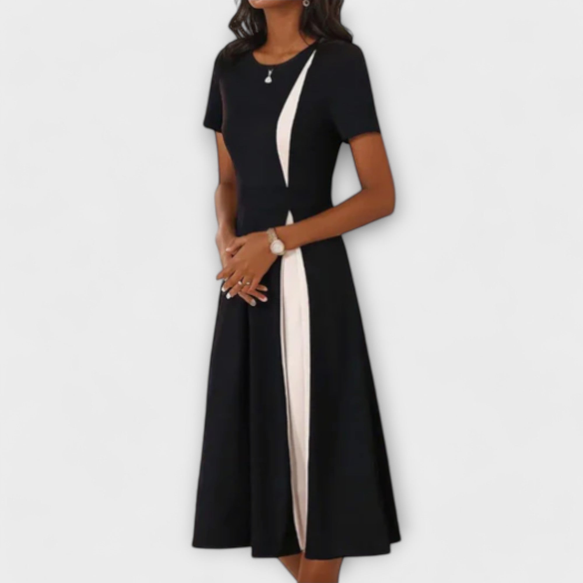 Amara™ | Black and White Midi Dress